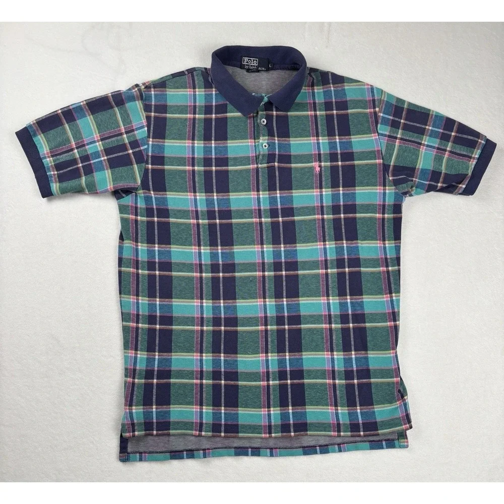Polo Ralph Lauren‎ Plaid Polo Shirt Men's Large Multicolor USA Made